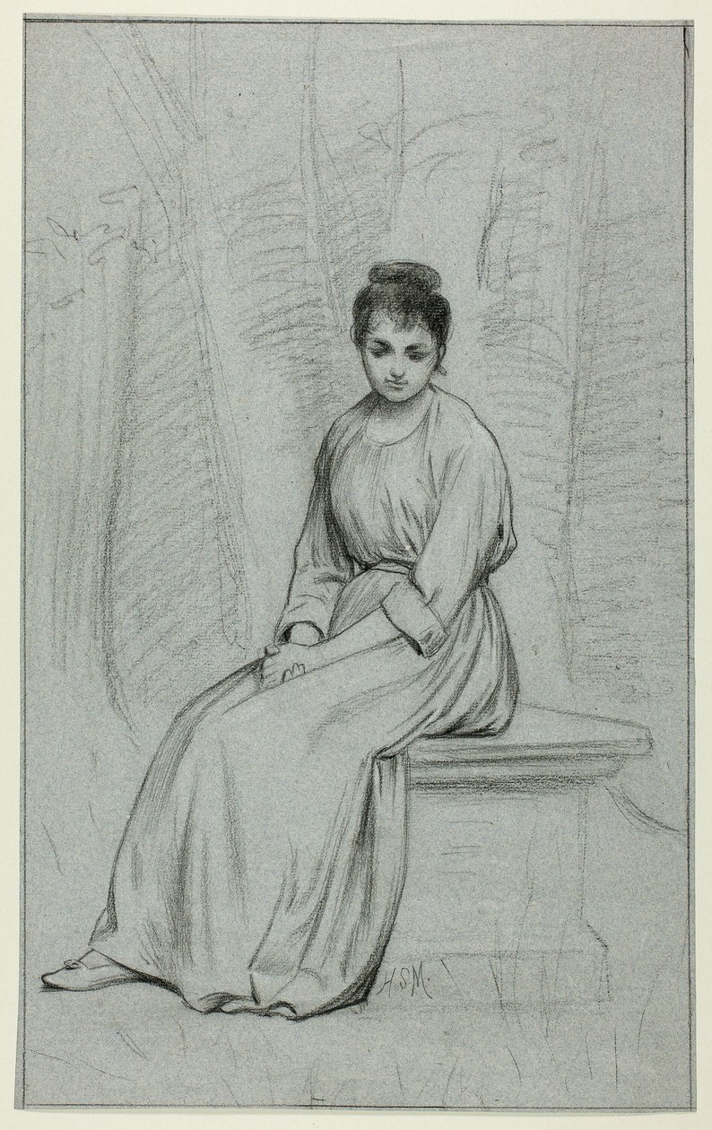 Donna che riposa su una panchina di pietra da Henry Stacy Marks