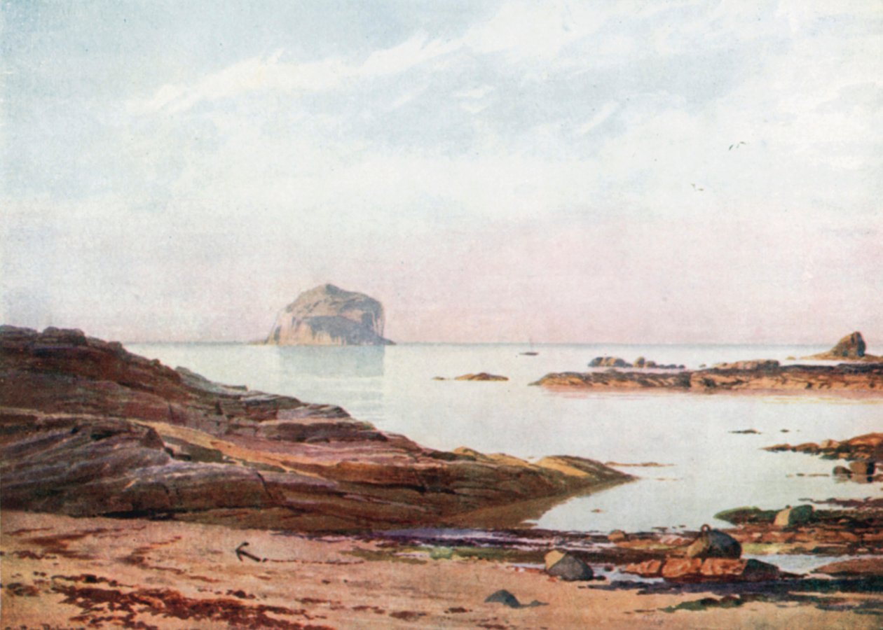 The Bass Rock - Una serata tranquilla (litografia a colori) da Henry Sutton Palmer