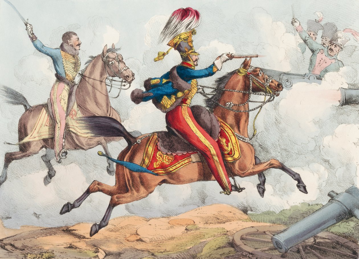 Una carica di cavalleria in una battaglia del XIX secolo da Henry Thomas (after) Alken
