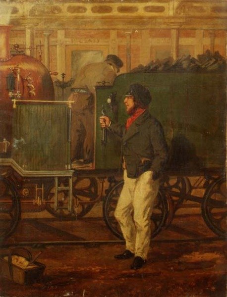 Un macchinista vicino a una locomotiva da Henry Thomas Alken