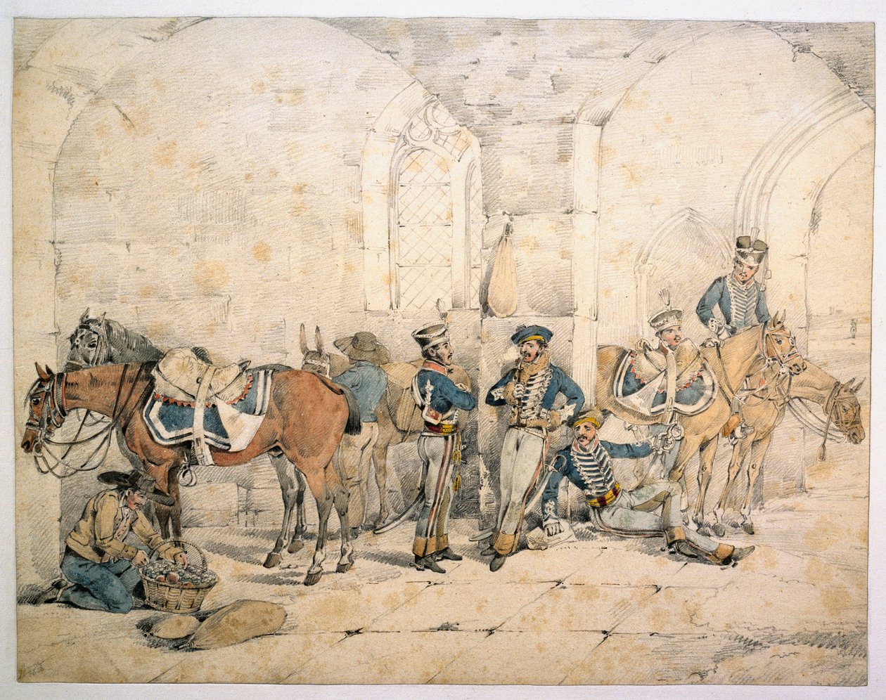 Ussari nella penisola, possibilmente 1° Ussari, Legione Tedesca del Re, circa 1808 da Henry Thomas Alken