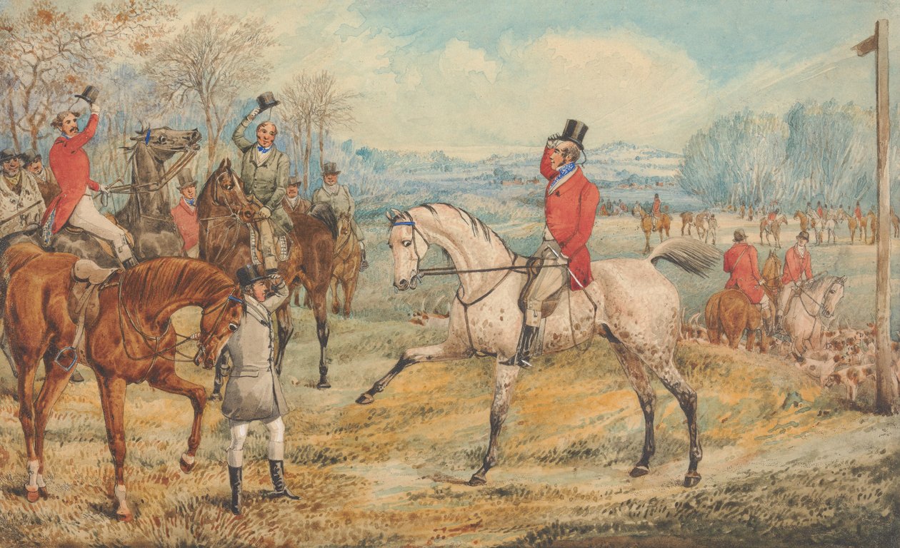 Illustrazione per “The Analysis of the Hunting Field” di R. S. Surtees: il raduno: «Con visi luminosi e cuori lieti» da Henry Thomas Alken