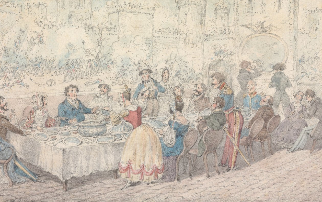 Illustrazione tratta da “Jorrocks’s Jaunts and Jollities” di R.S. Surtees:  “Acqua, lo giuro,  con i vermi dentro” da Henry Thomas Alken