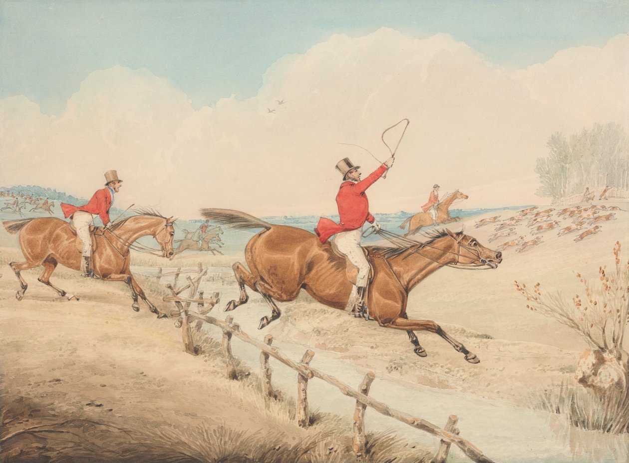 Superare una staccionata bassa e un ruscello da Henry Thomas Alken
