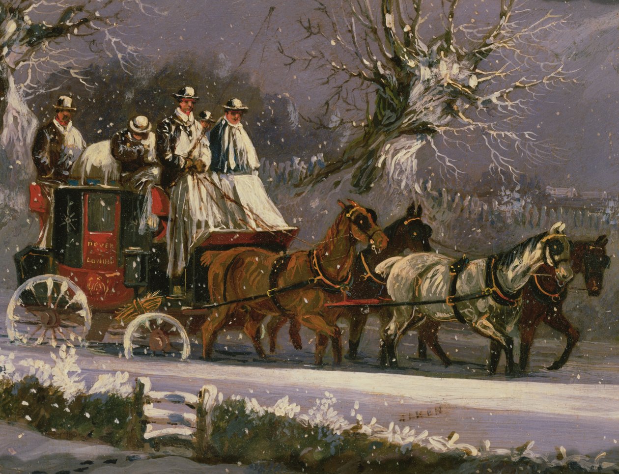 Carro da Londra a Dover nella neve da Henry Thomas Alken