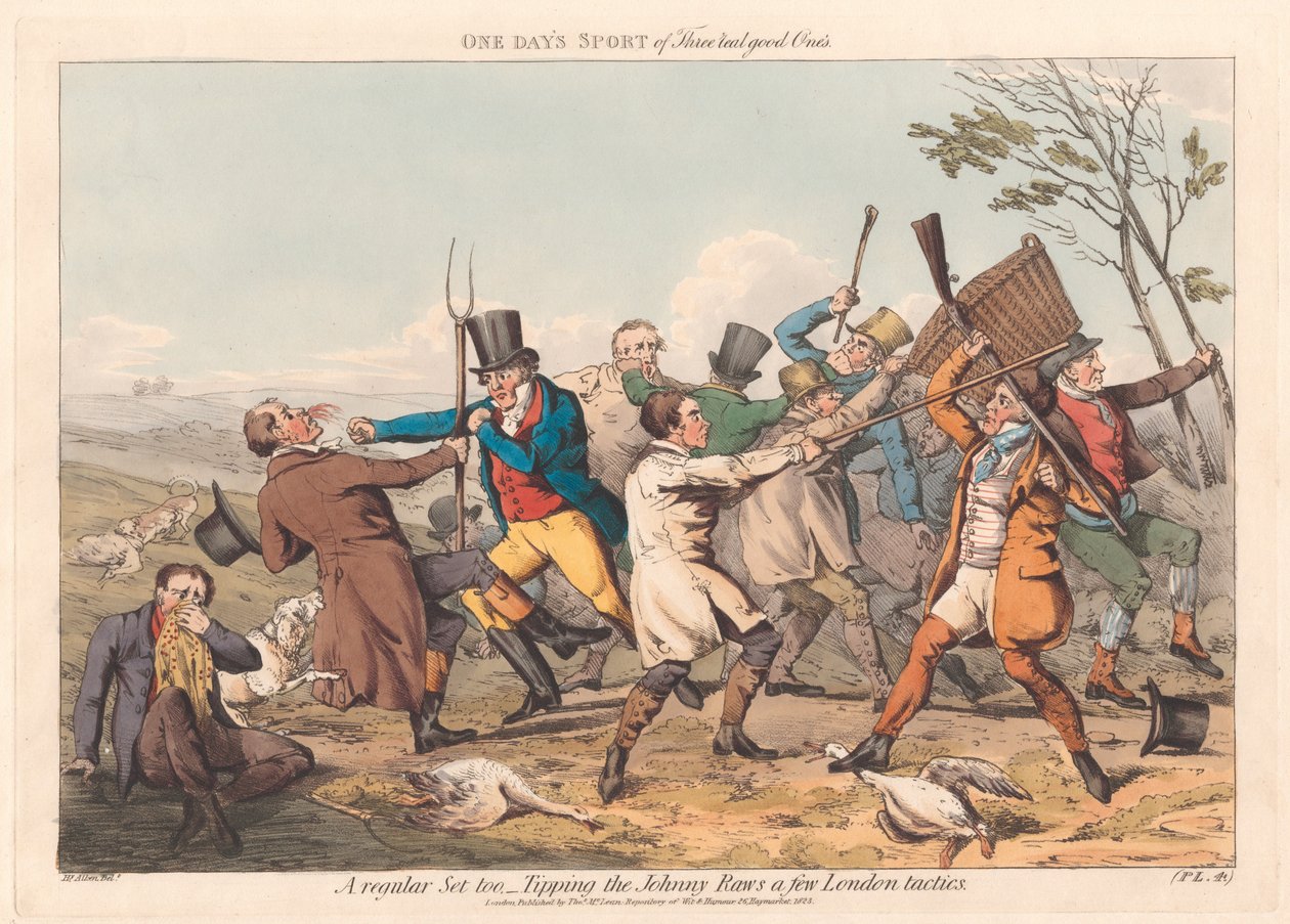 Set di sei con copertina stampata e frontespizio: “Shooting, ovvero Una giornata di caccia di tre veri campioni” da Henry Thomas Alken