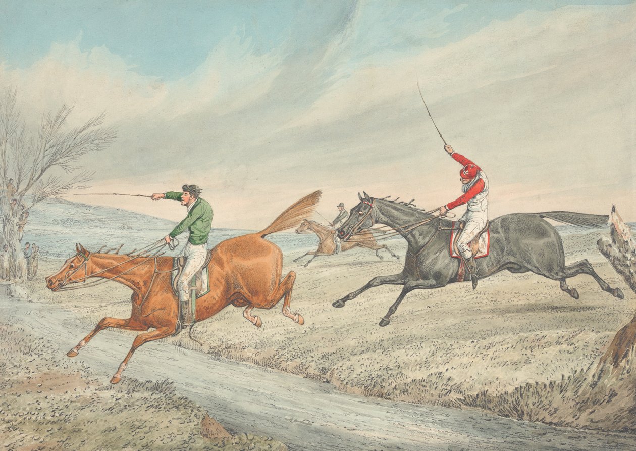 Steeplechase: tre fantini che attraversano un ruscello da Henry Thomas Alken