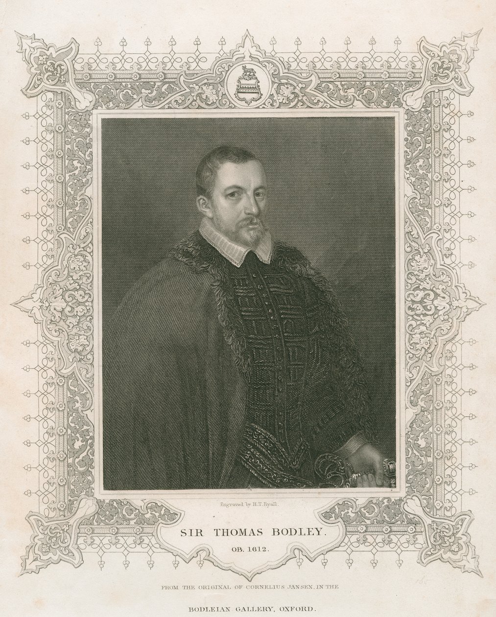 Ritratto di Sir Thomas Bodley (1545-1613) (incisione) da Henry Thomas Ryall