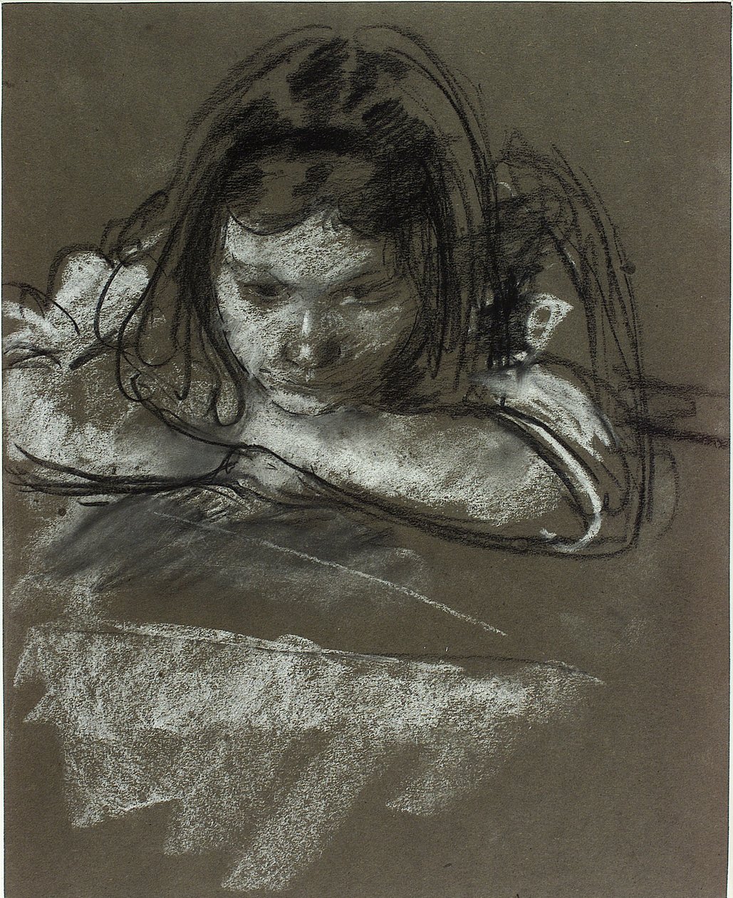 Testa e spalle di una ragazza a un tavolo da Henry Tonks