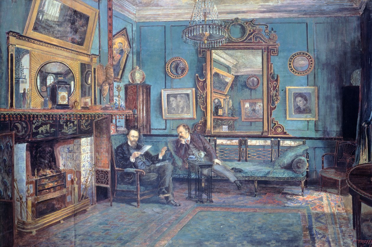 Dante Gabriel Rossetti legge una poesia a Theodore Watts-Dunton nel soggiorno da Henry Treffry Dunn