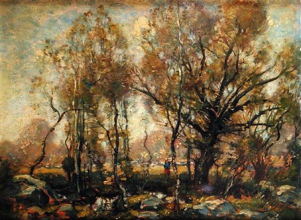 Figura in un paesaggio boscoso da Henry Ward Ranger