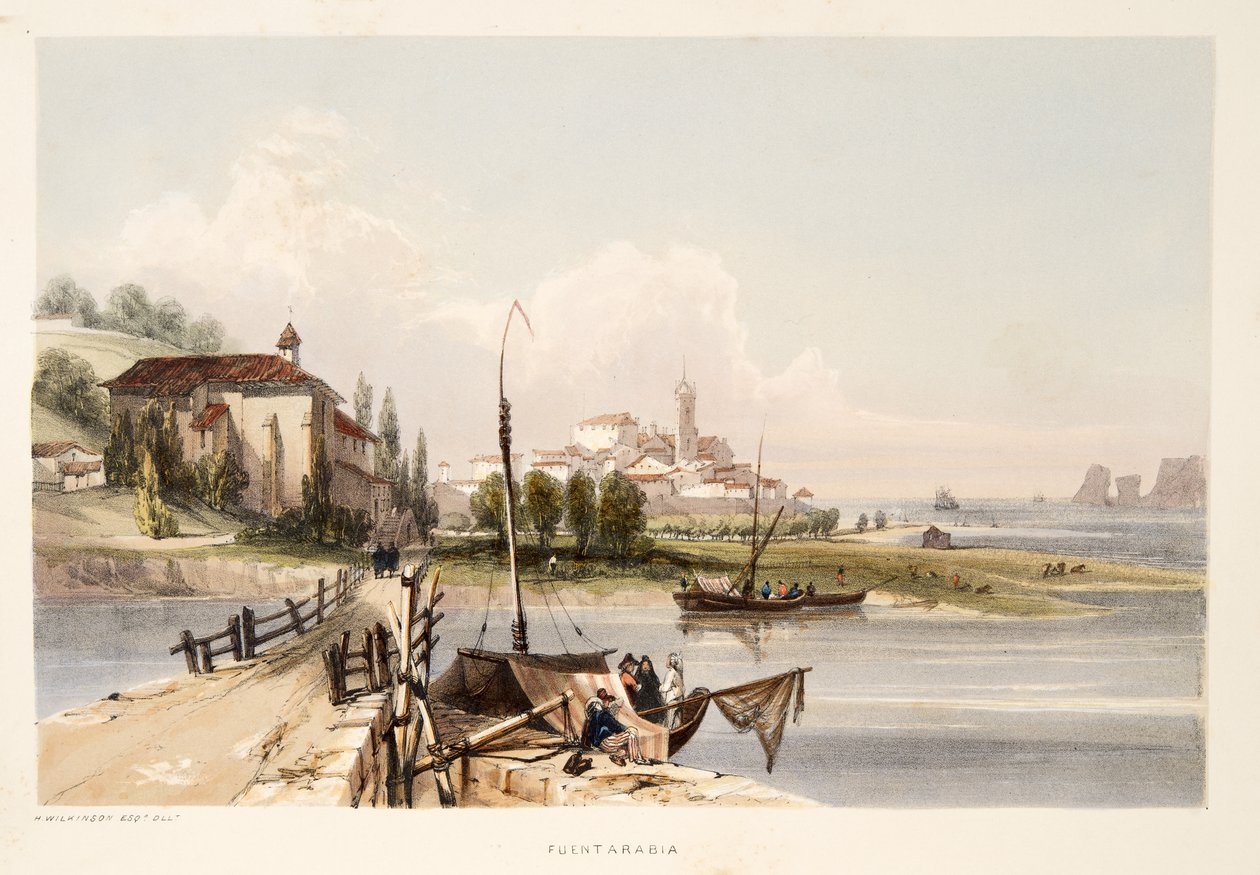 Fontarabia, con il convento e il ponte dei Cappuccini, da Schizzi di paesaggi nelle province basche della Spagna, con una selezione di musica nazionale, pub. 1838 da Henry Wilkinson