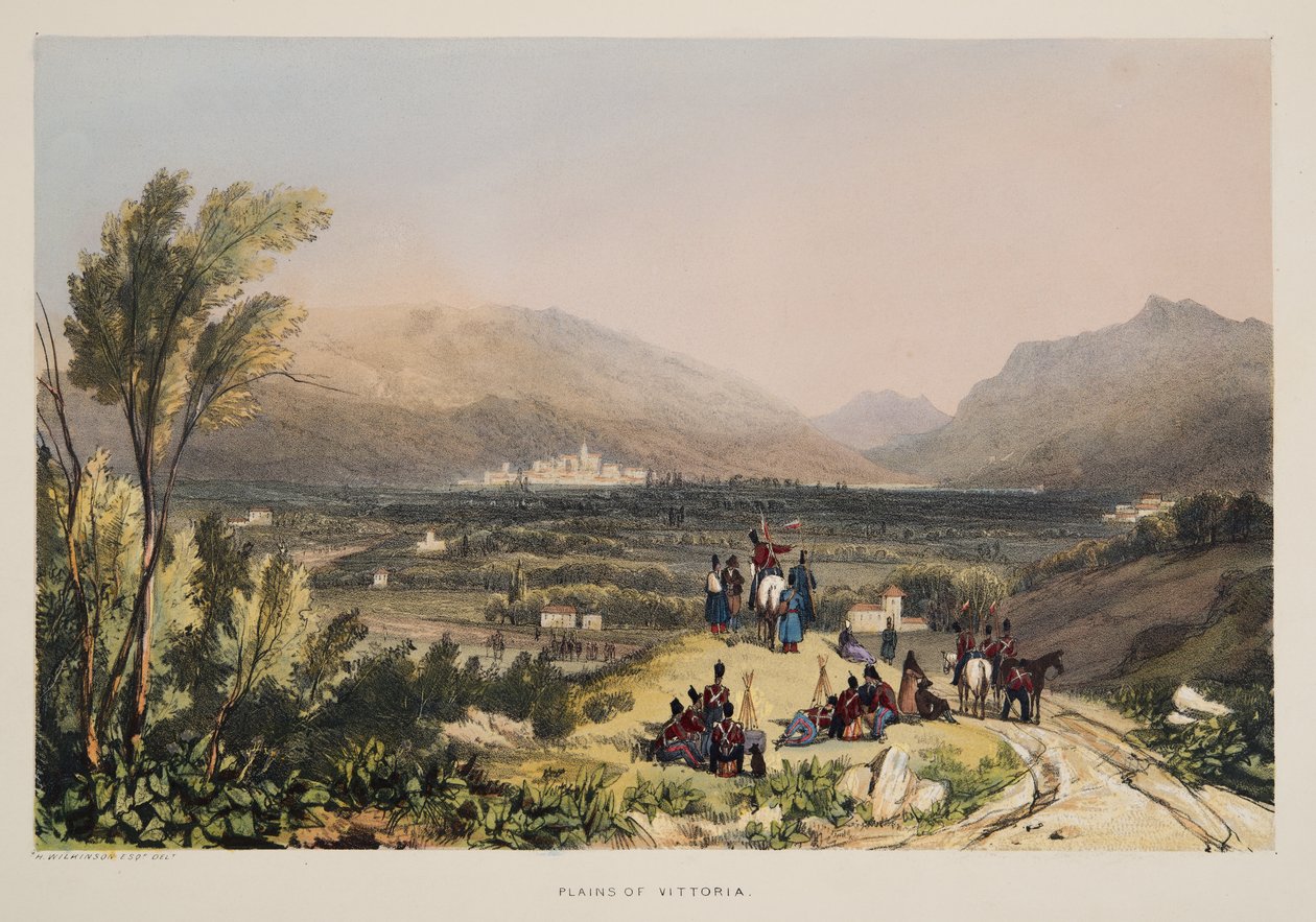 Pianure e città di Vitoria, da Schizzi di paesaggi nelle province basche della Spagna, con una selezione di musica nazionale, pub. 1838 da Henry Wilkinson
