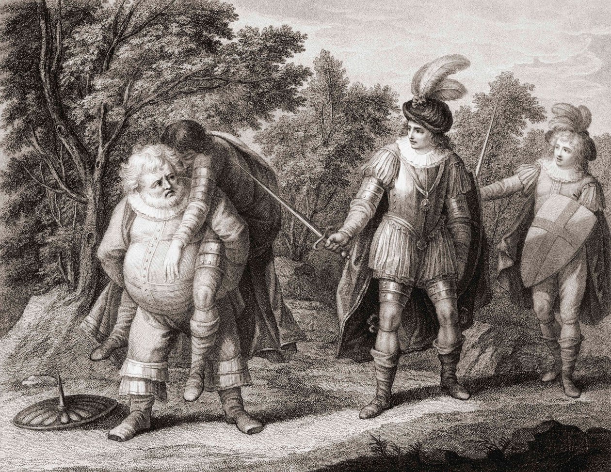 Falstaff con il corpo di Hotspur sulla schiena da Henry William (after) Bunbury