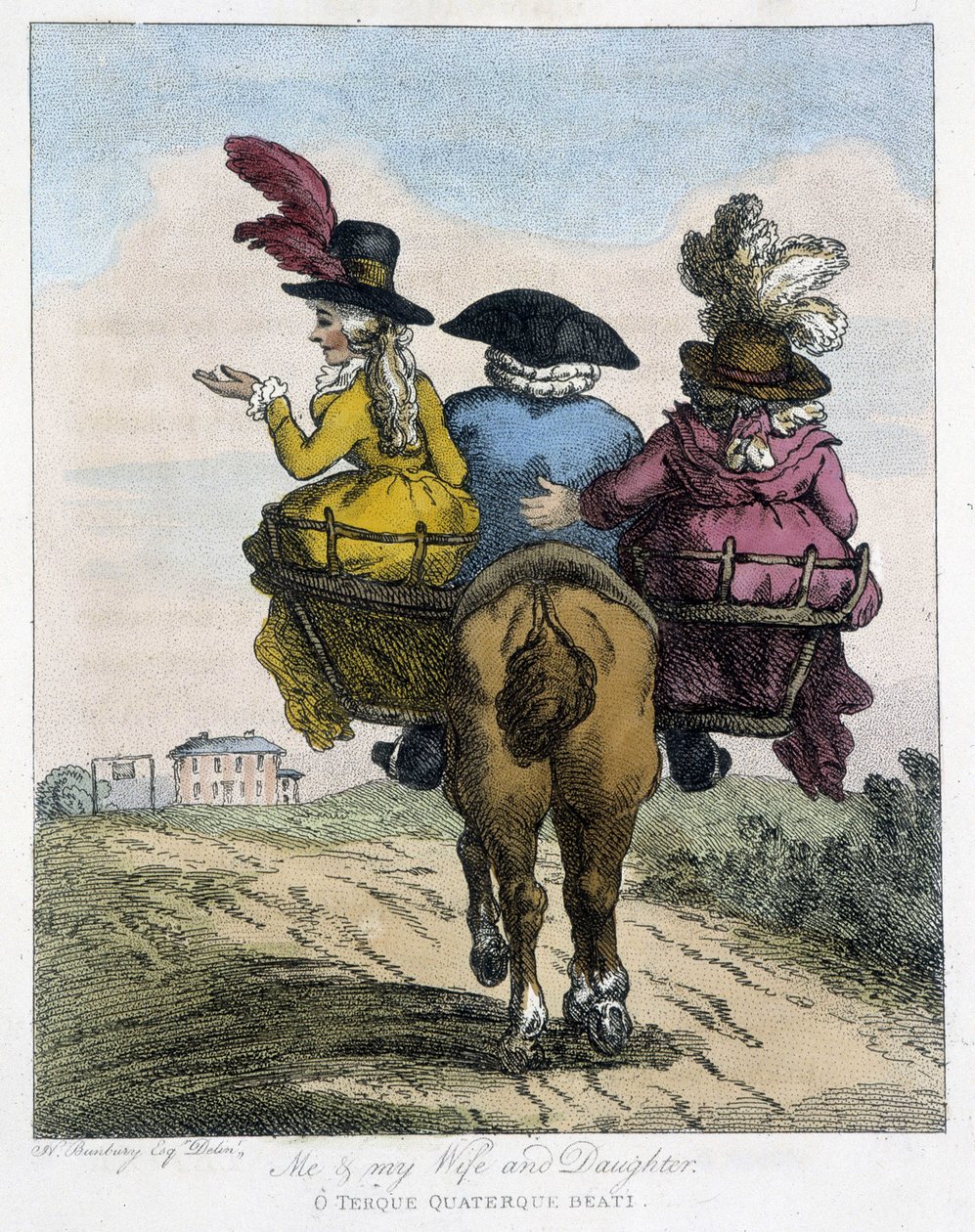 Io con mia moglie e mia figlia - in "Caricature inglesi sui modi di cavalcare un cavallo", ill. di H. W. Bunbury, ed. John Stockdale da Henry William Bunbury