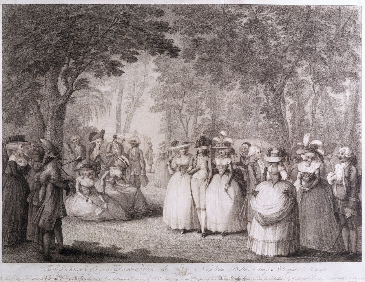 I giardini di Carlton House con cantanti di ballate napoletane, inciso da William Dickinson, 1784 da Henry William Bunbury