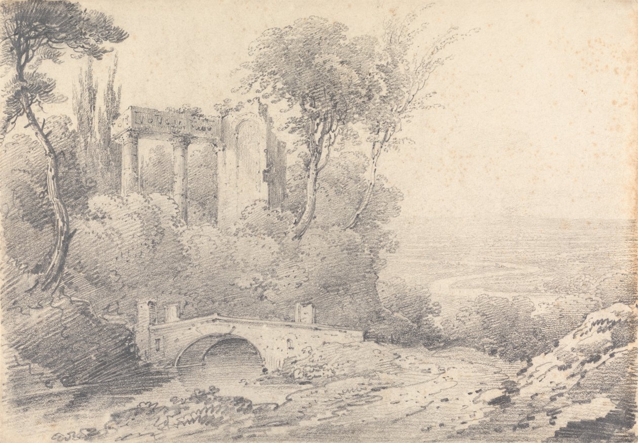 Paesaggio con rovine e ponte da Henry William Burgess