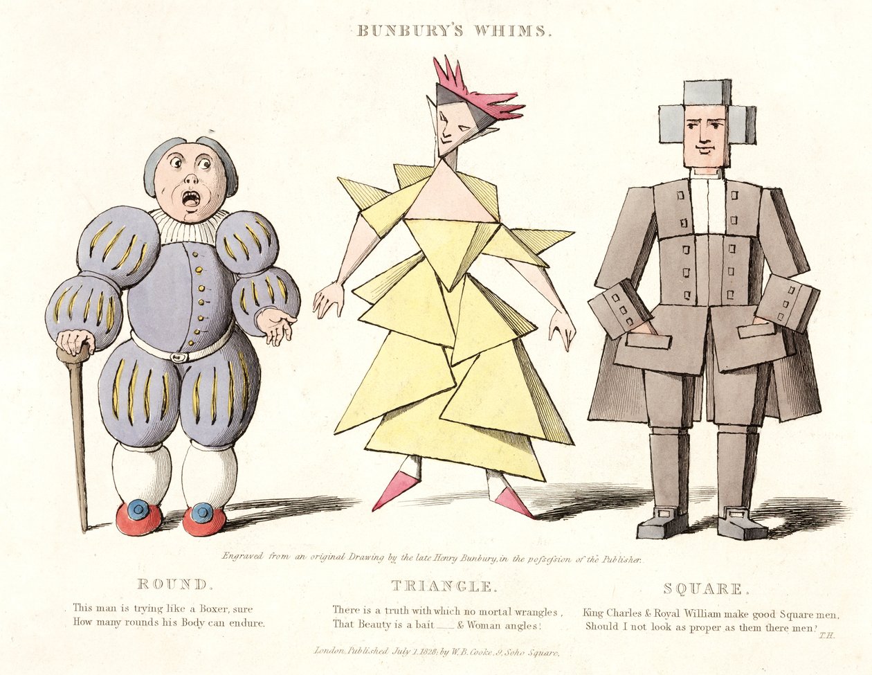 Cerchio, Triangolo e Quadrato, da Bunburys Whims, 1828 da Henry William after Bunbury