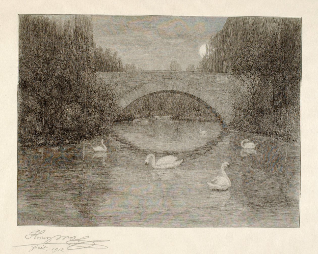 Sera, Lago dei cigni, Central Park, New York da Henry Wolf