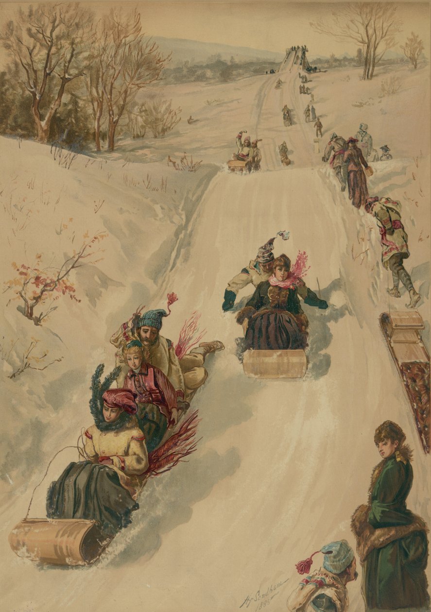 Slittino, di L. Prang e Co., 1886 da Henry after Sandham