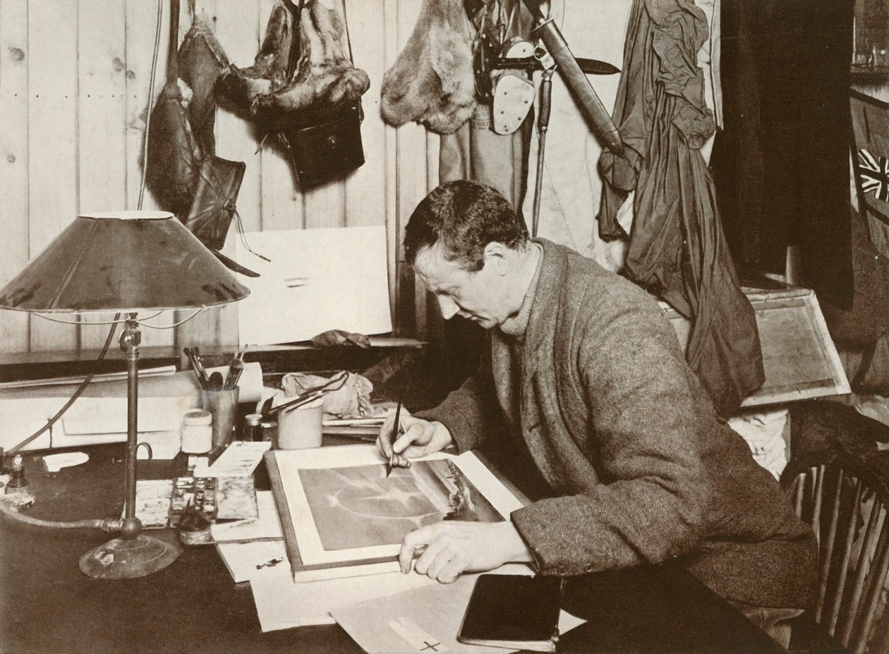 Dr. Wilson che lavora sullo schizzo che è dato a p. 258, 1911, 1913 da Herbert Ponting