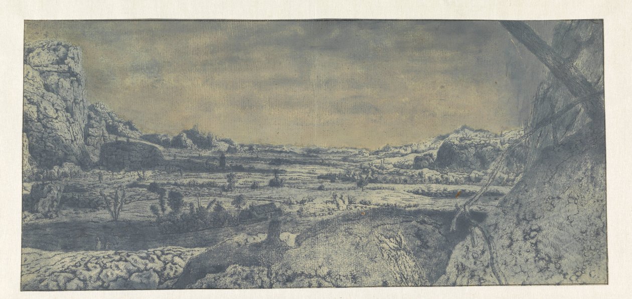 Valle di montagna con campi recintati da Hercules Segers