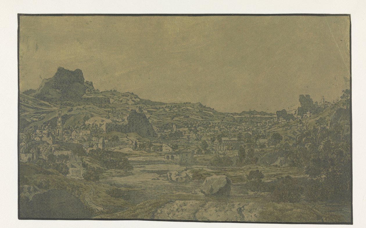 Valle con un fiume e una città con quattro torri da Hercules Segers