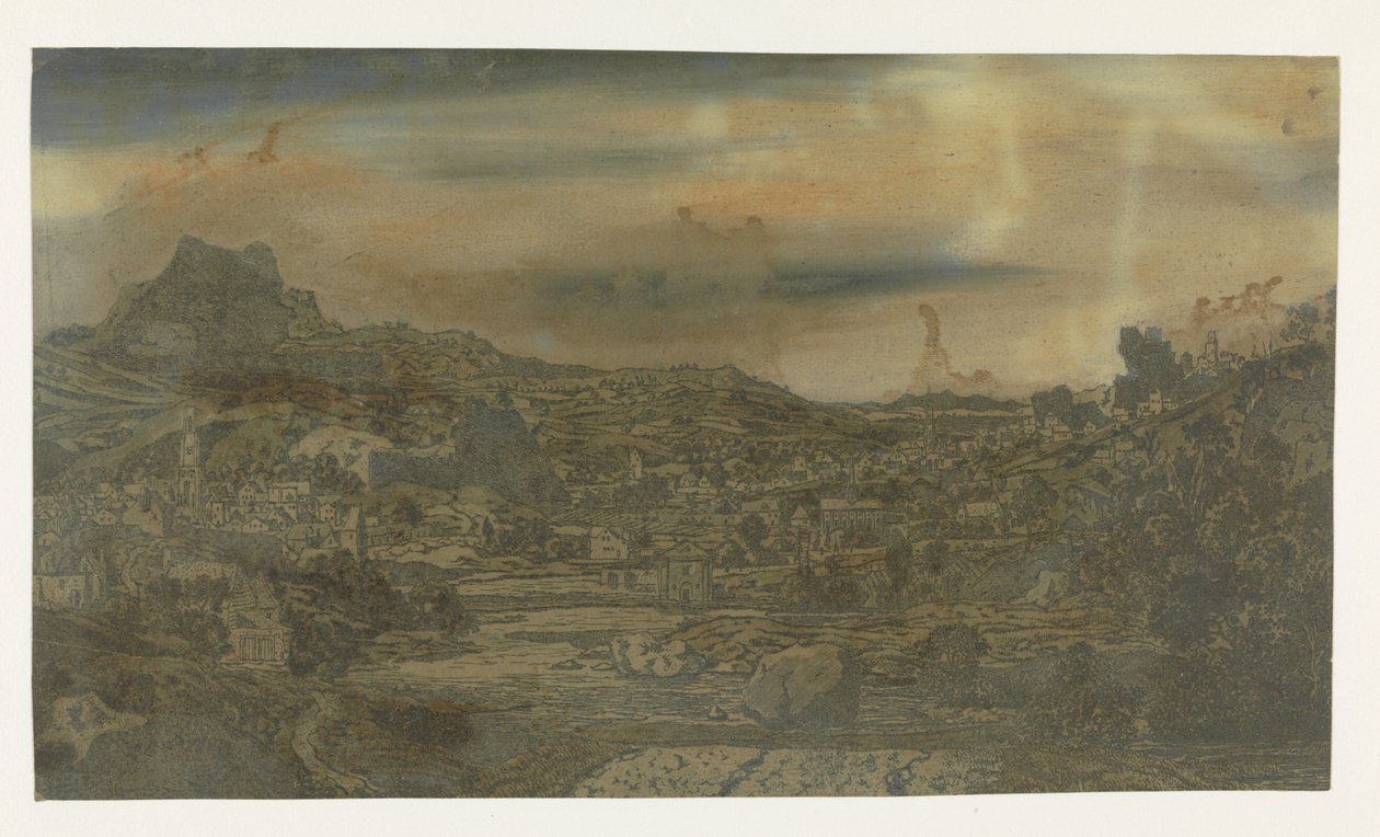 Valle con un fiume e una città con quattro torri da Hercules Segers