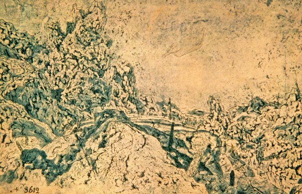 Paesaggio roccioso con torre in lontananza (inchiostro su carta) da Hercules Seghers