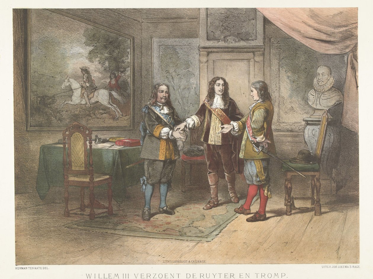 Il principe Guglielmo III riconcilia Michiel de Ruyter e Cornelis Tromp, 1673 da Herman Frederik Carel ten Kate