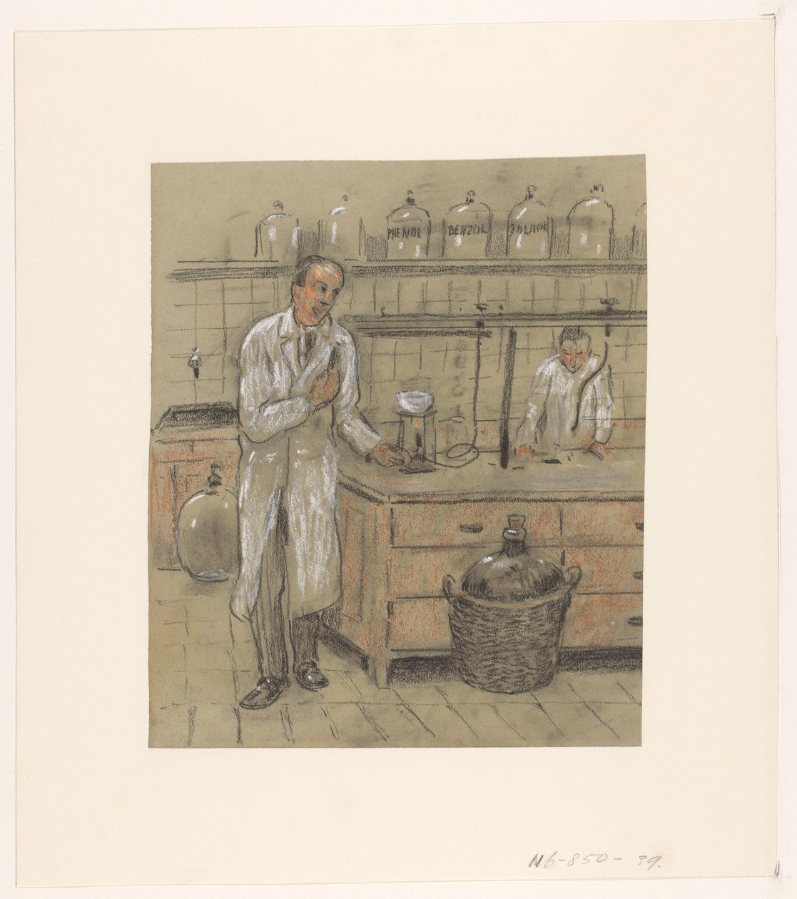 Due uomini in un laboratorio da Herman Heijenbrock (possibly)