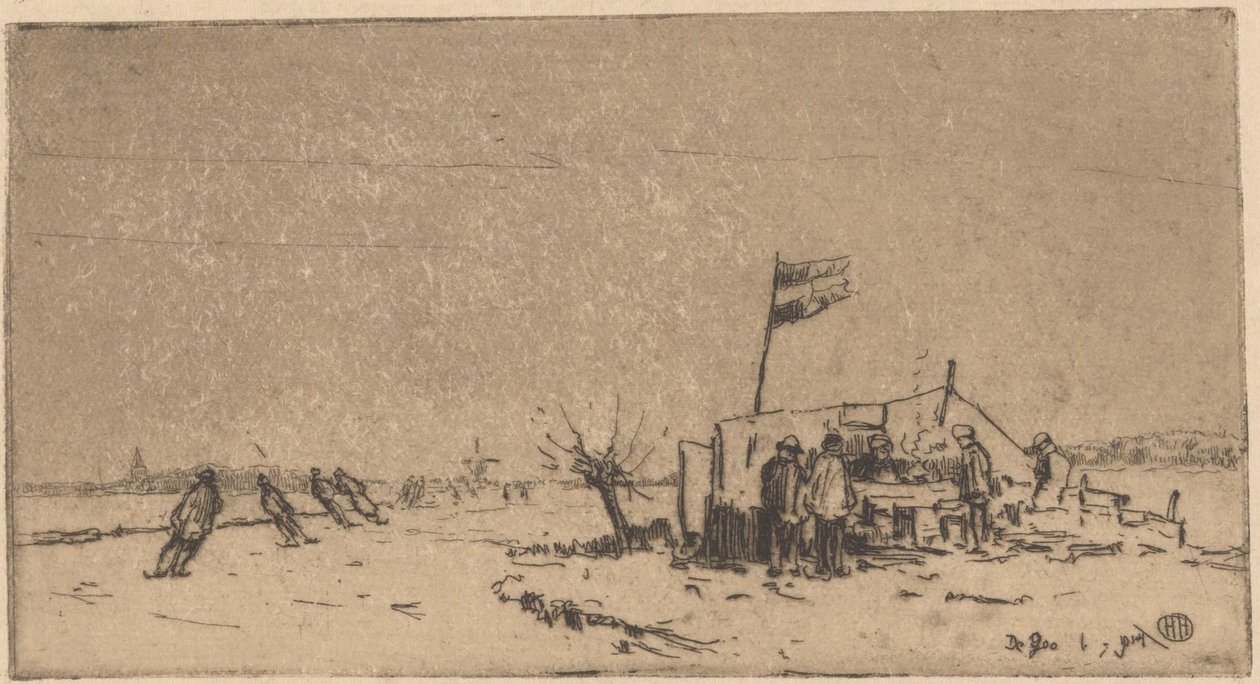 Paesaggio invernale con pattinatori da Herman Heuff (signed by artist)