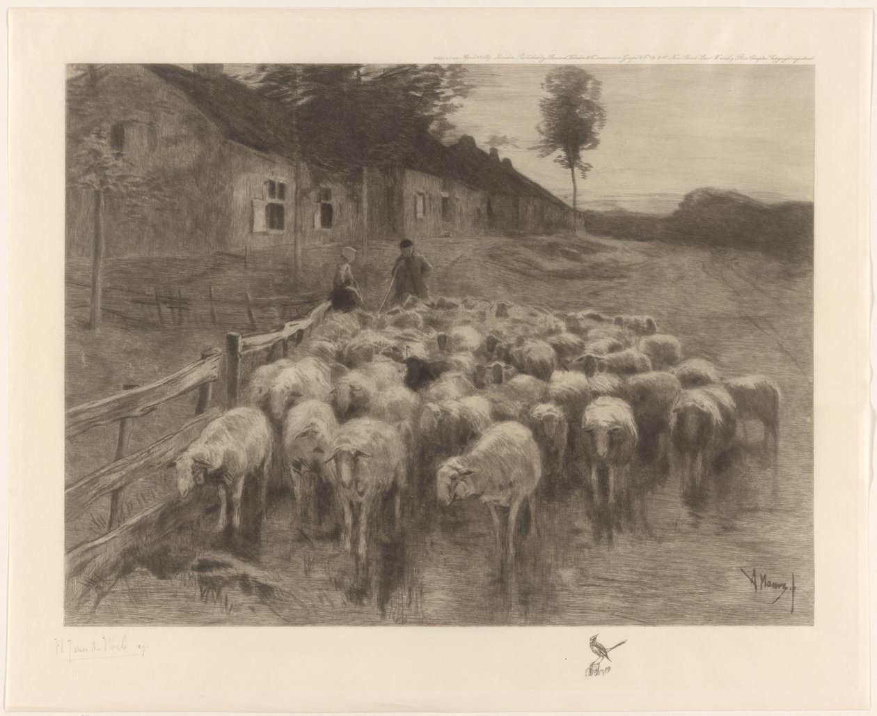 Pastore e una donna con un gregge di pecore da Herman Johannes van der Weele (signed by artist)