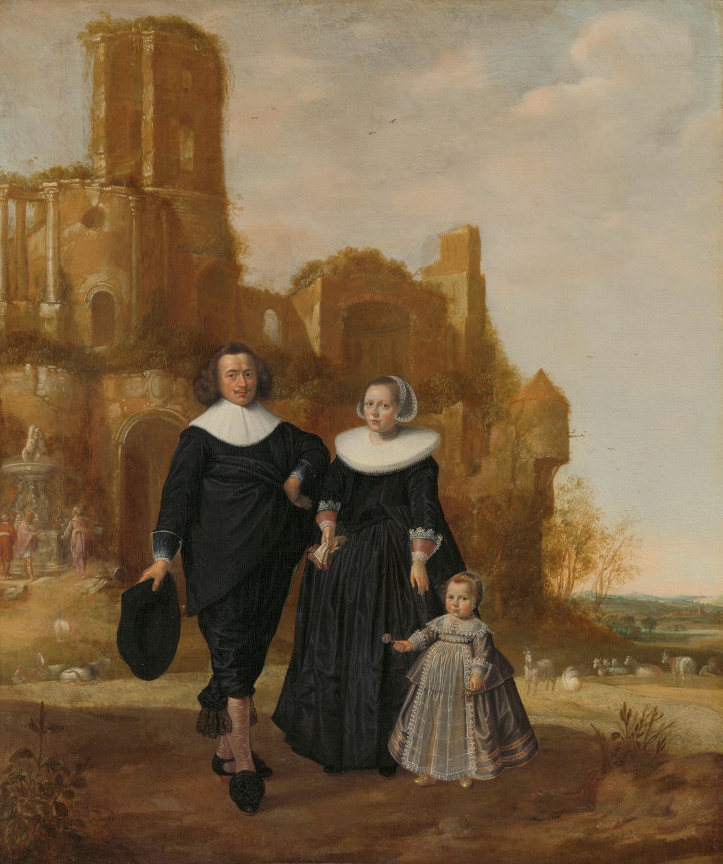 Ritratto di una coppia con il loro bambino in un paesaggio da Herman Meynderts Doncker