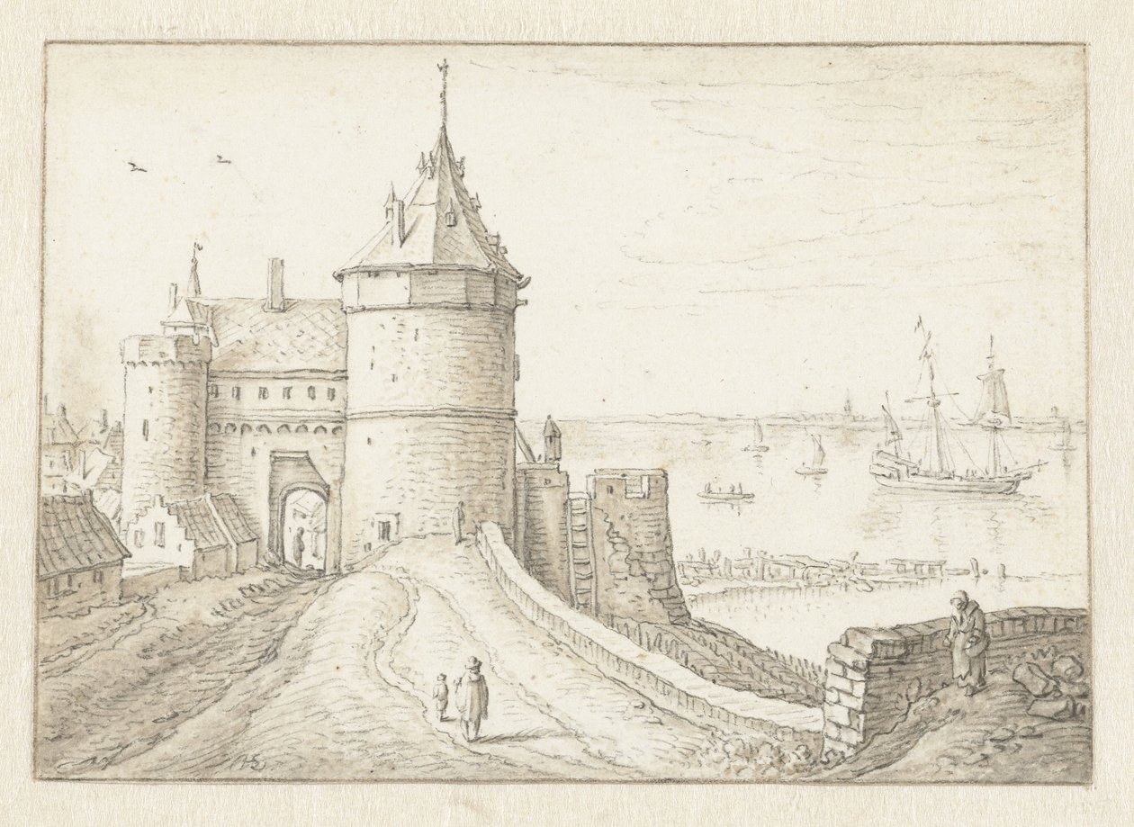 Porta della città con vista sul mare da Herman Saftleven