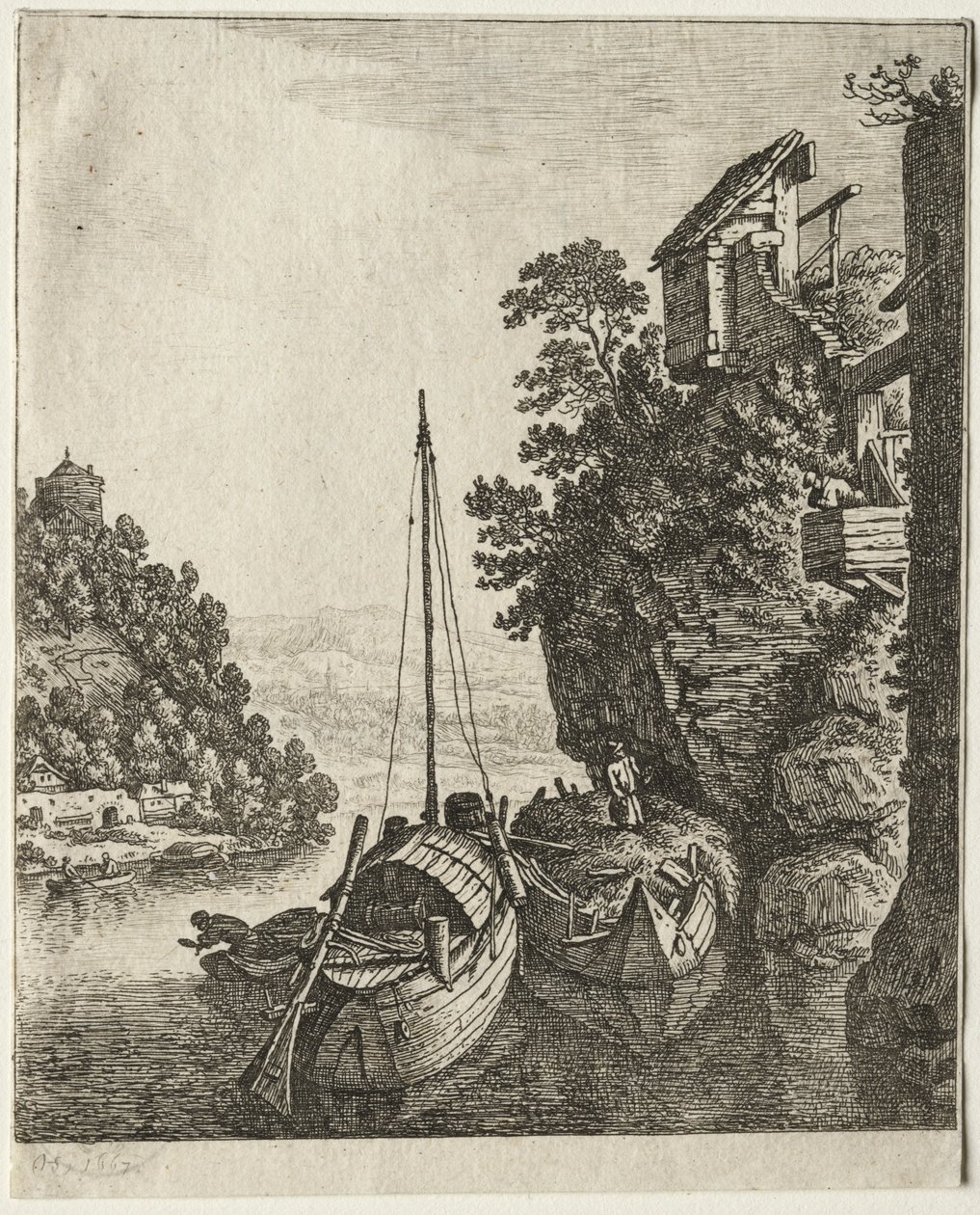 Due barche ormeggiate sotto una roccia, 1667 da Herman Saftleven