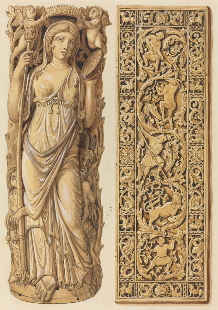 Rappresentazioni di una Scultura in Avorio di Arianna del VI Secolo e di una Placca in Avorio del IX Secolo da Herman Wilhelm Soltau