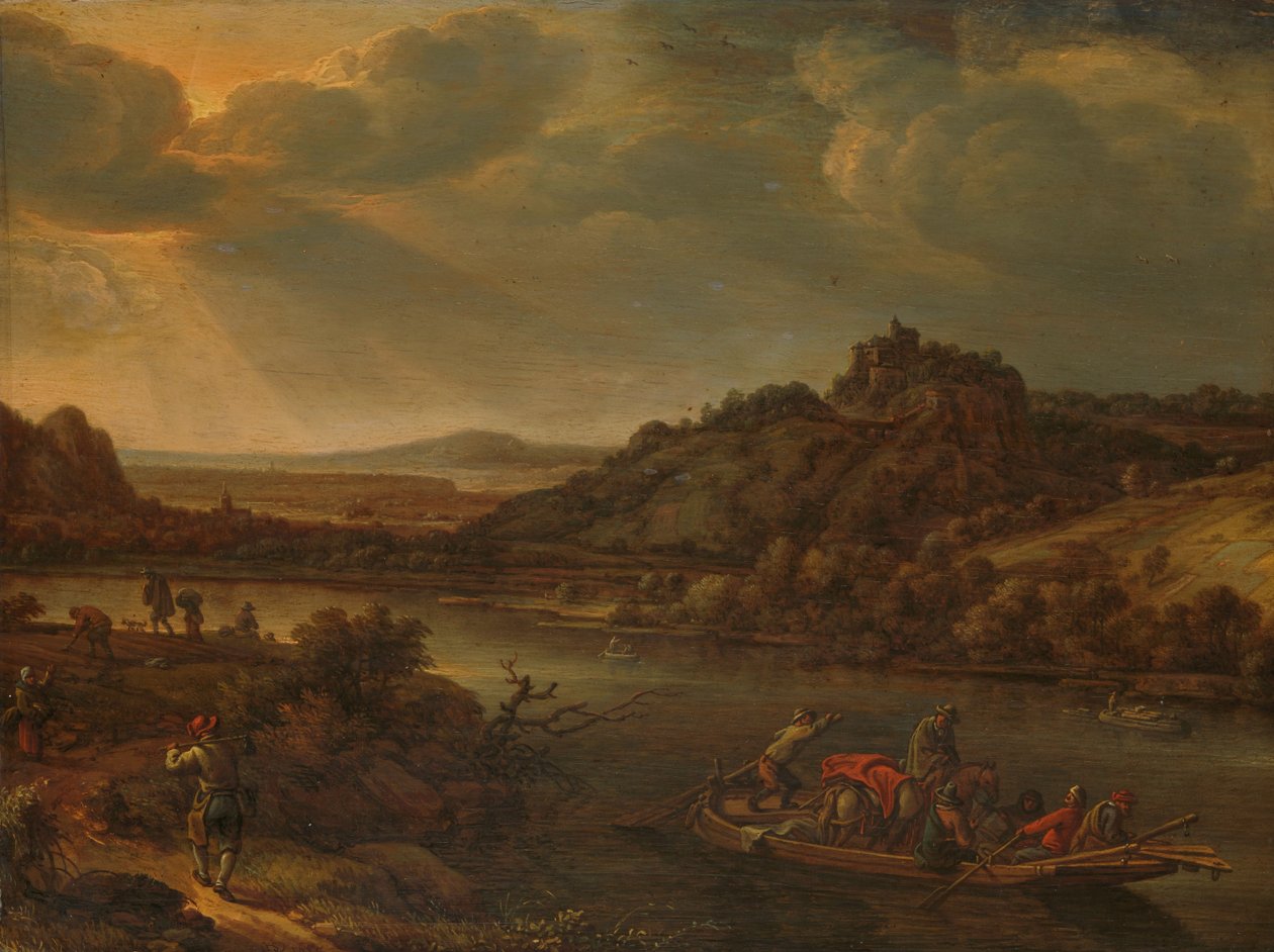 Vista sul fiume con traghetto da Herman the Younger Saftleven