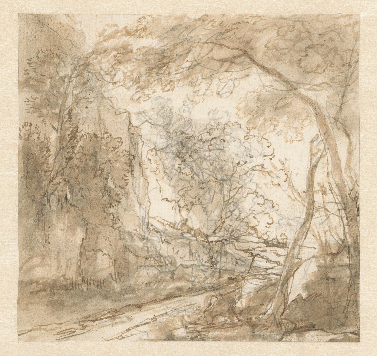 Paesaggio con strada tra gli alberi da Herman van Swanevelt (possibly)