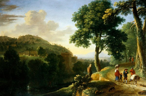 Paesaggio Italianizzante con Viaggiatori e un Asino, c.1640 da Herman van Swanevelt
