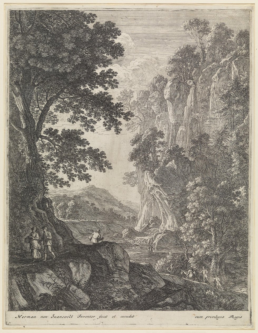 Paesaggio montano con cascata da Herman van Swanevelt