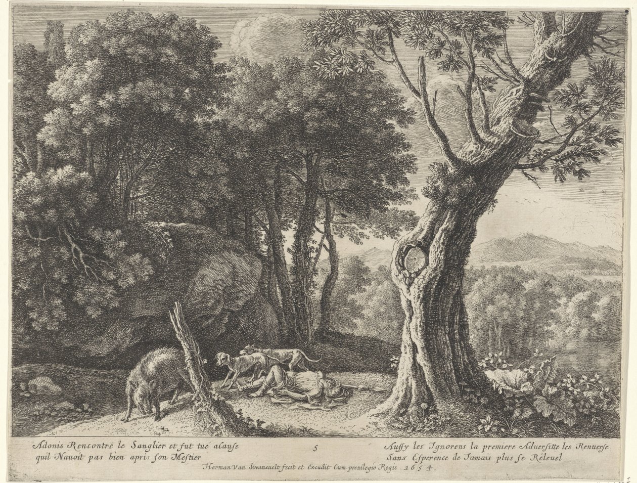 Morte di Adone (storia di Adone) da Herman van Swanevelt