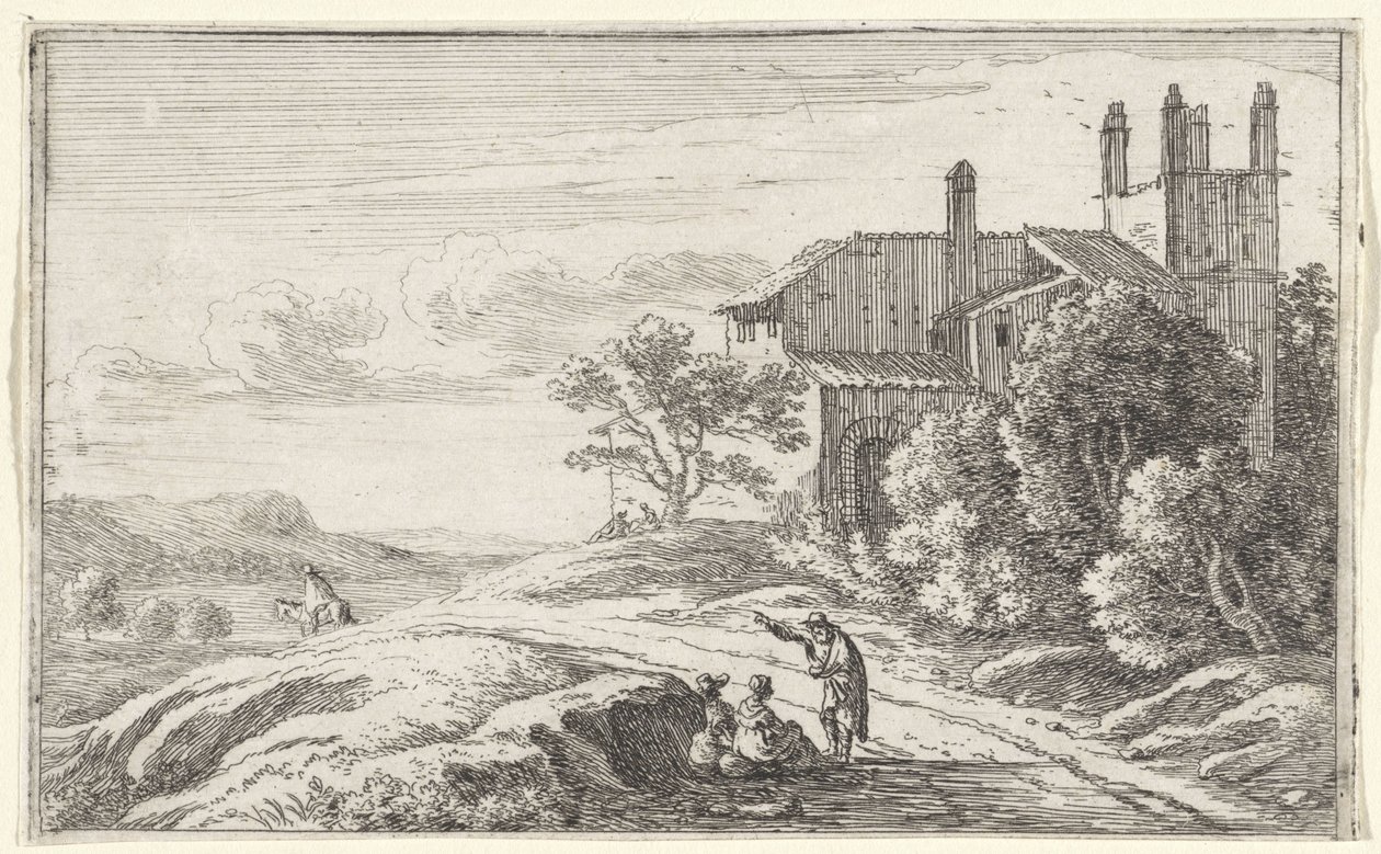 Edificio con una torre quadrata da Herman van Swanevelt