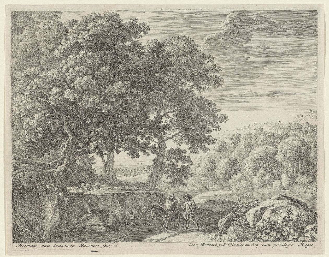 Sacra famiglia con asino e cherubini da Herman van Swanevelt