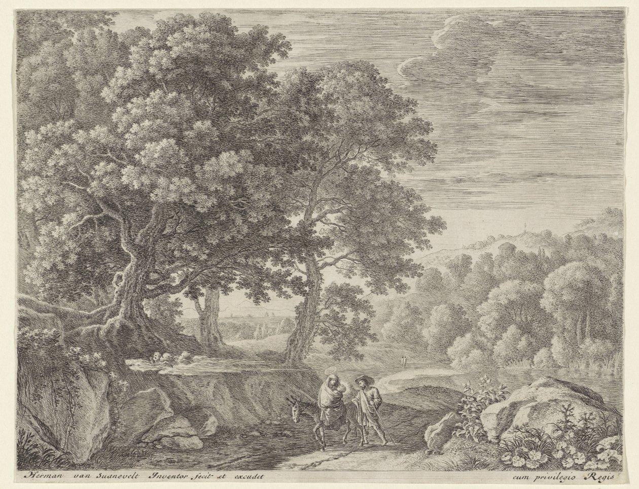 Sacra Famiglia con asino e cherubini da Herman van Swanevelt