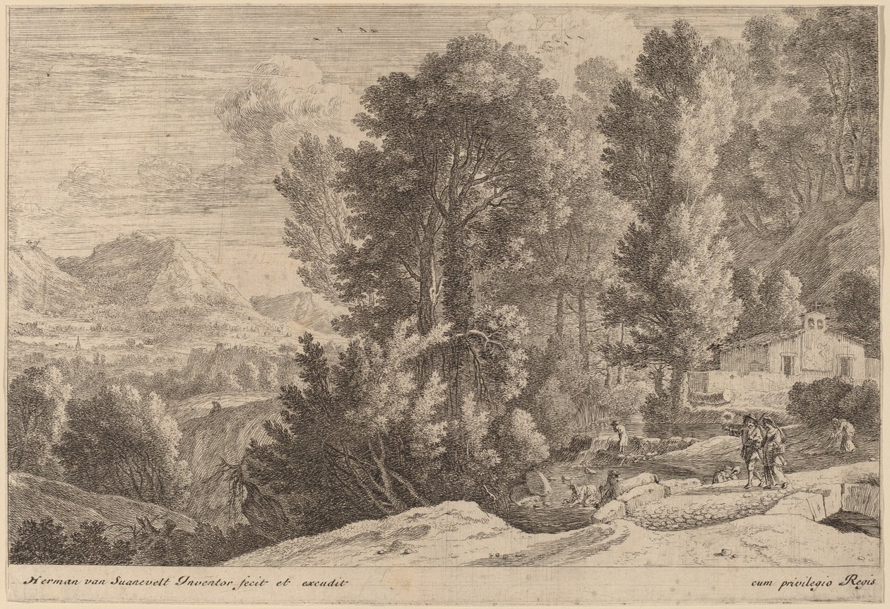 Paesaggio con lavandaie da Herman van Swanevelt