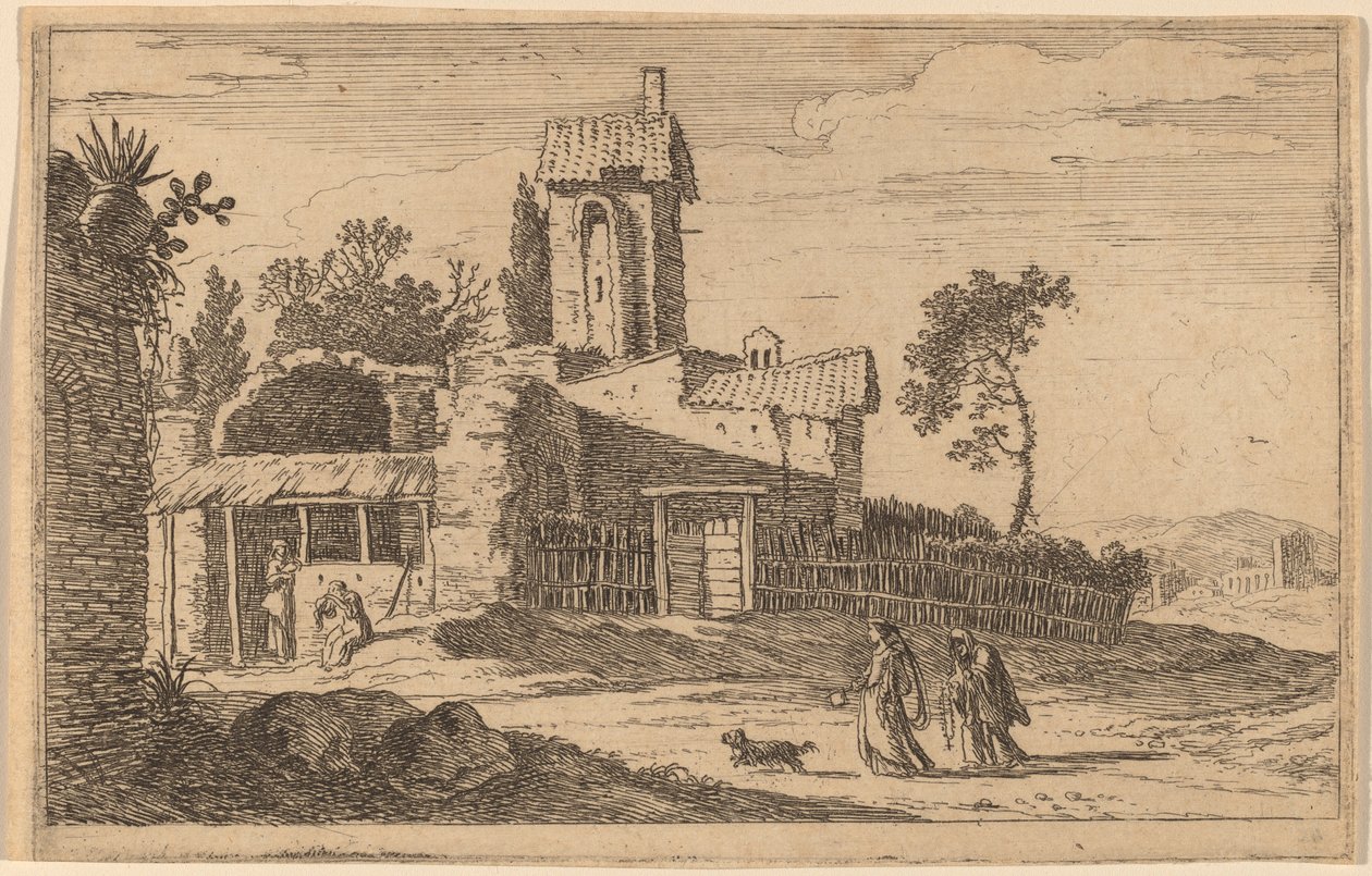 Edificio in rovina con una torre da Herman van Swanevelt