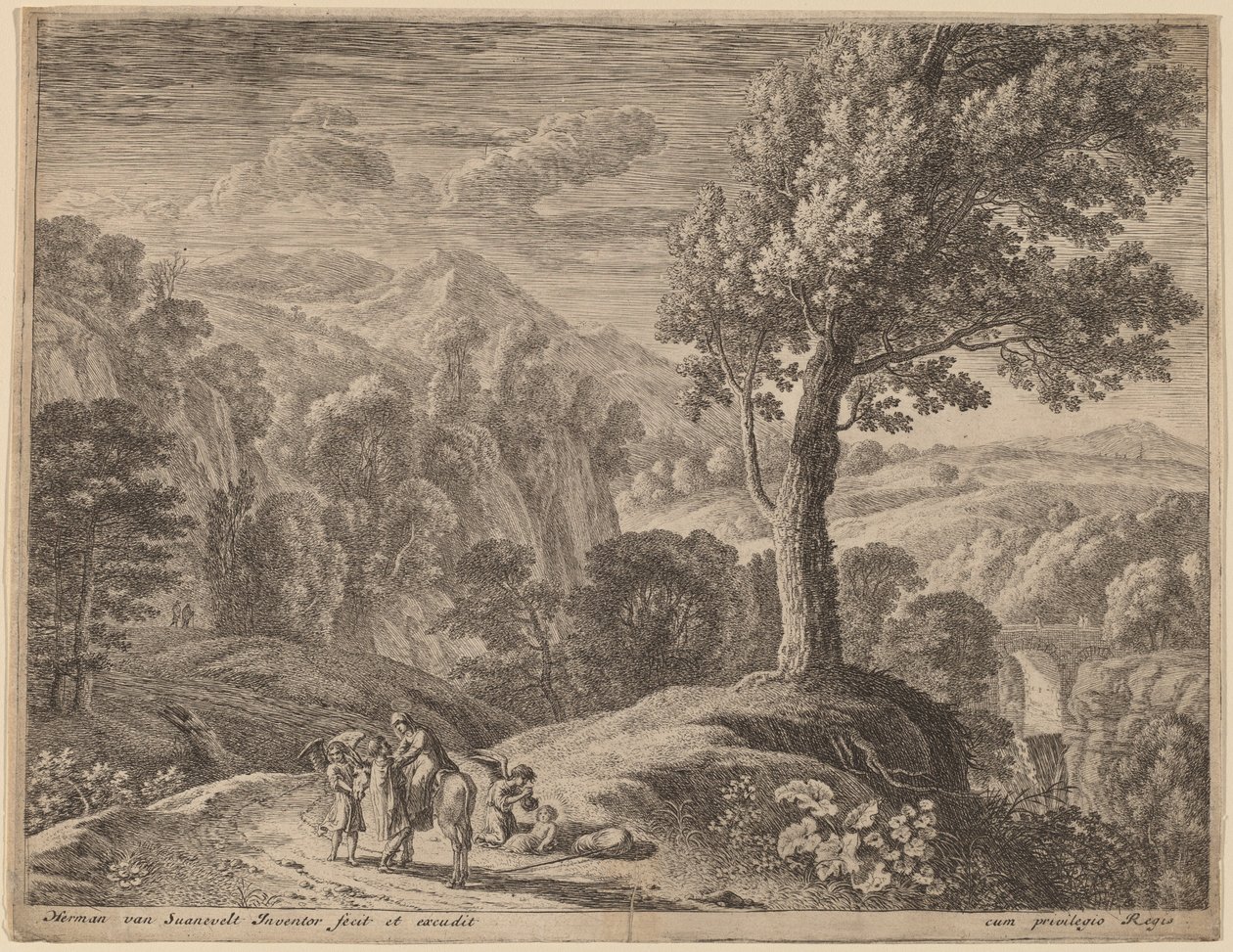 Il grande albero e la cascata da Herman van Swanevelt