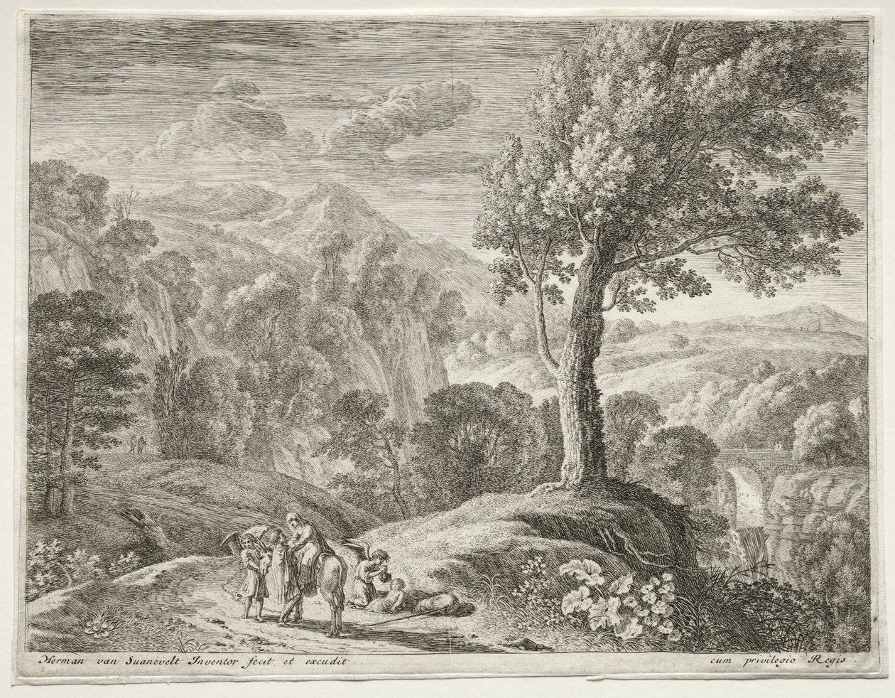 Il grande albero e la cascata da Herman van Swanevelt