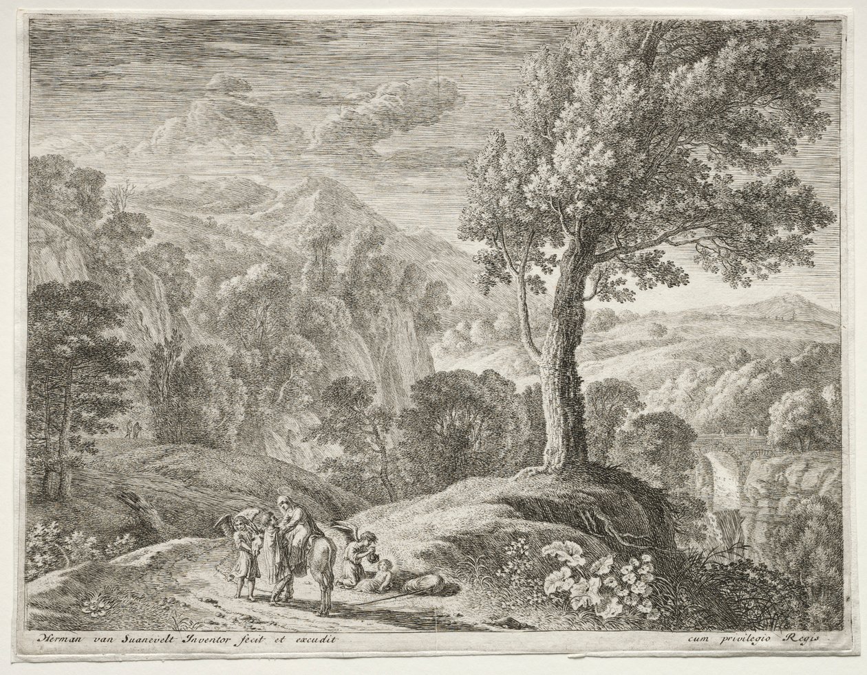 Il grande albero e la cascata da Herman van Swanevelt